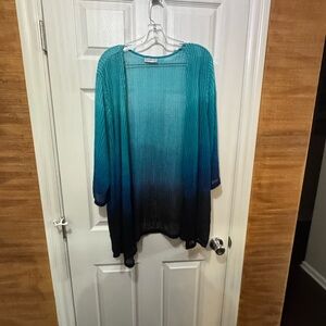 Catherine Ombre Teal to Black Lightweight Open Cardigan